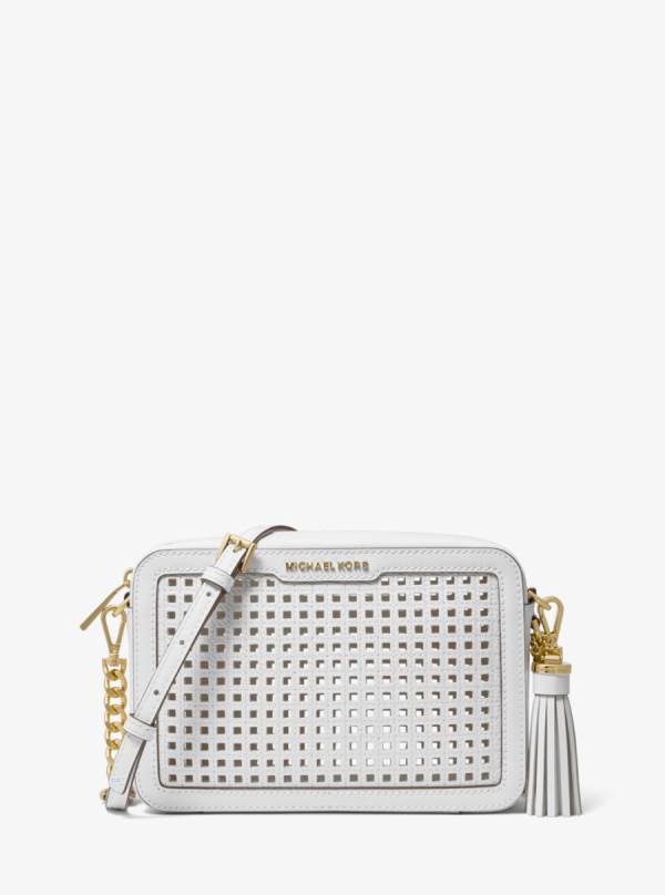 Damske Spojková Taška Michael Kors Ginny Medium Perforated Leather Biele - Kabelky Michael Kors Outlet | YDIQG-6210
